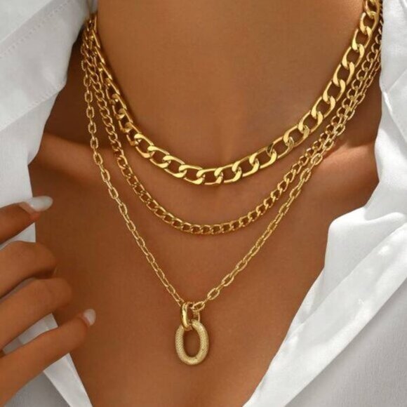 18k Gold Filled Layered Necklace Set – 3 Chains - Picture 1 of 3